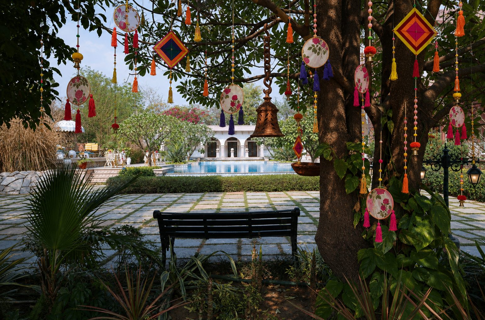 The decorated gardens by the pool